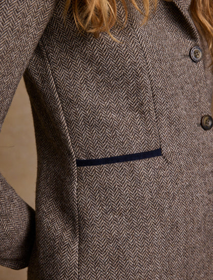 Isabella Tweed Coat - Light Tan Herringbone 