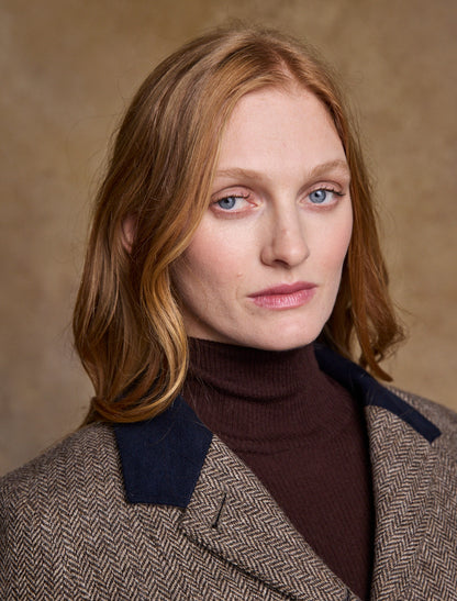 Isabella Tweed Coat - Light Tan Herringbone 