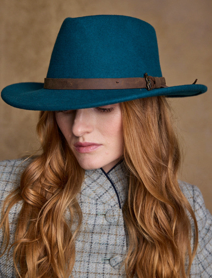 Ladies Boston Wool Felt Hat - Green Teal 