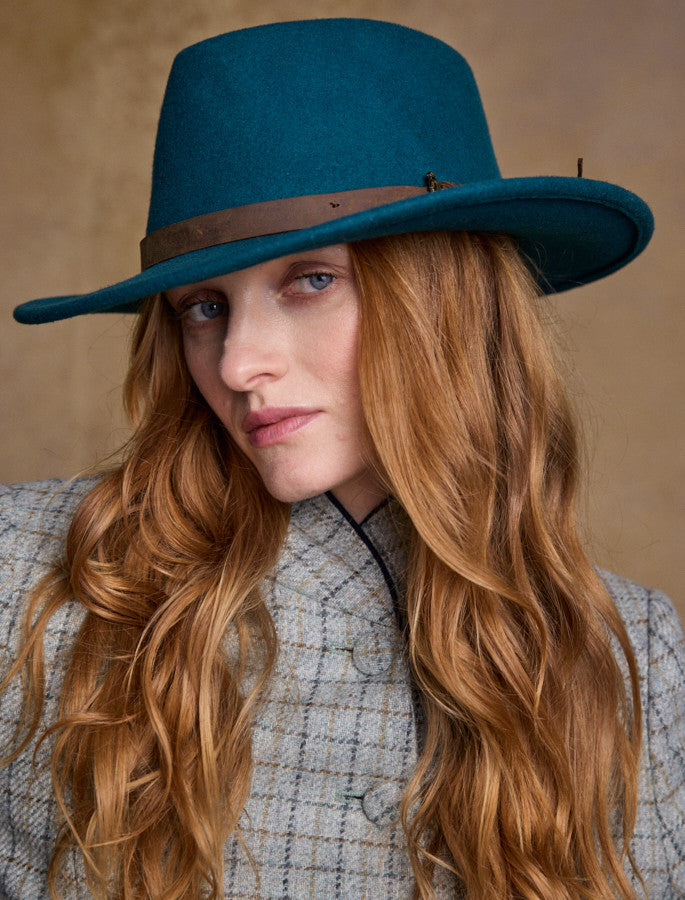 Ladies Boston Wool Felt Hat - Green Teal 