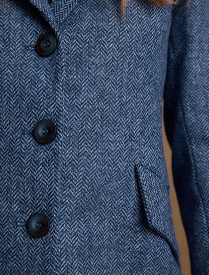 Fran Long Tweed Coat - Light Blue Herringbone 