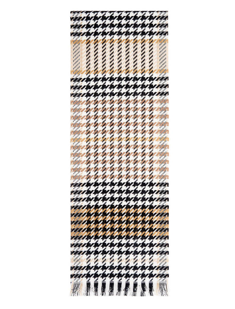 Soft Motif Fringed Scarf - Black Camel 