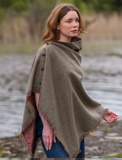 Hazelwood Pure Wool Tweed Poncho - Burren 