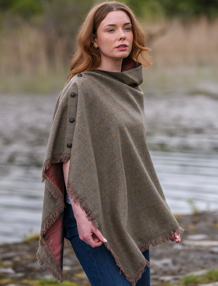 Hazelwood Pure Wool Tweed Poncho - Burren 
