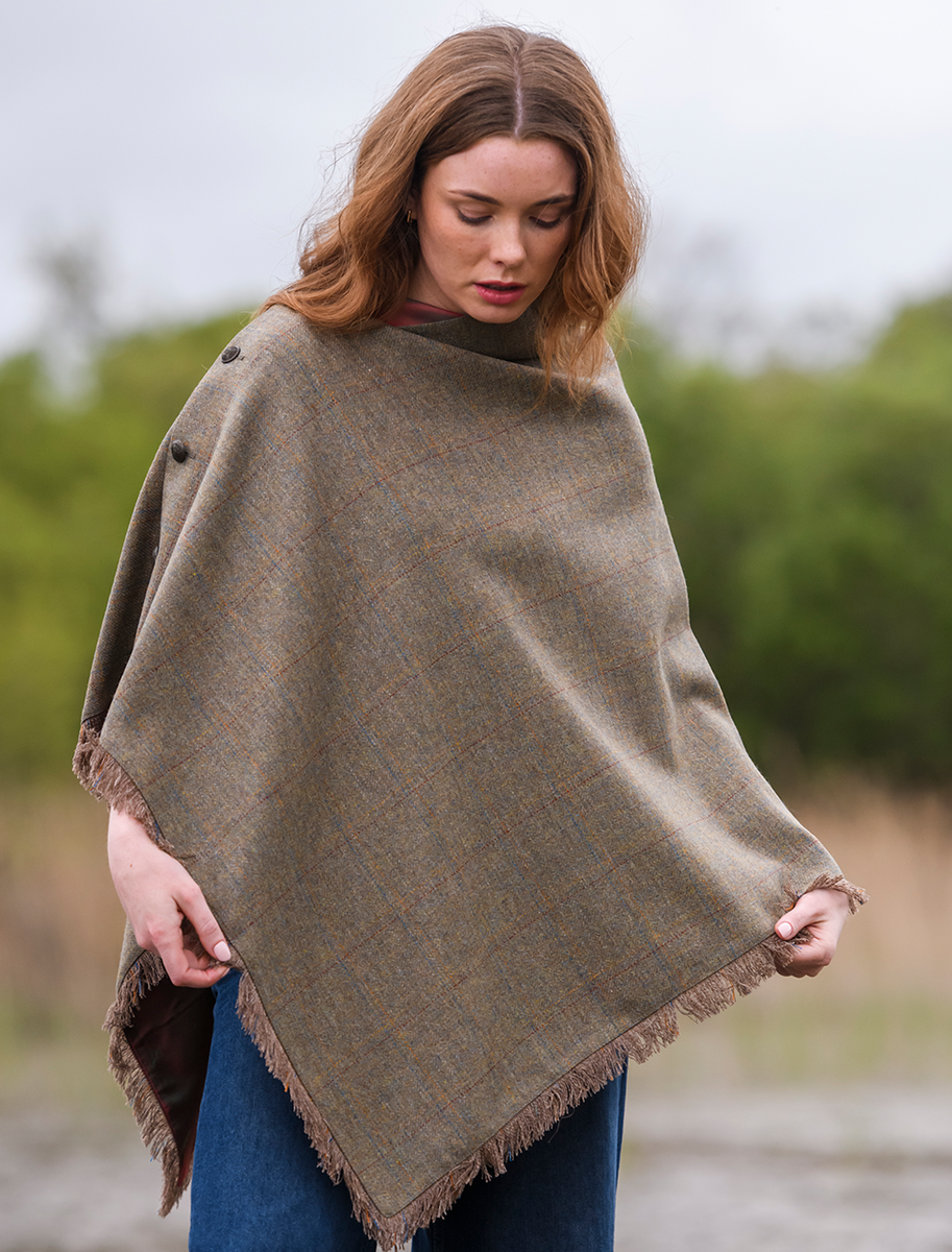 Hazelwood Pure Wool Tweed Poncho - Burren 