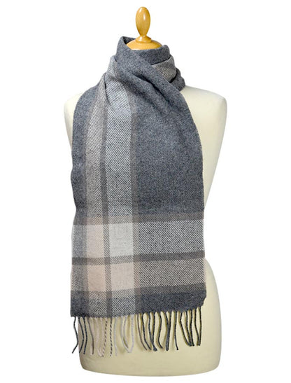 Lambswool Scarf - Grey Check Border 