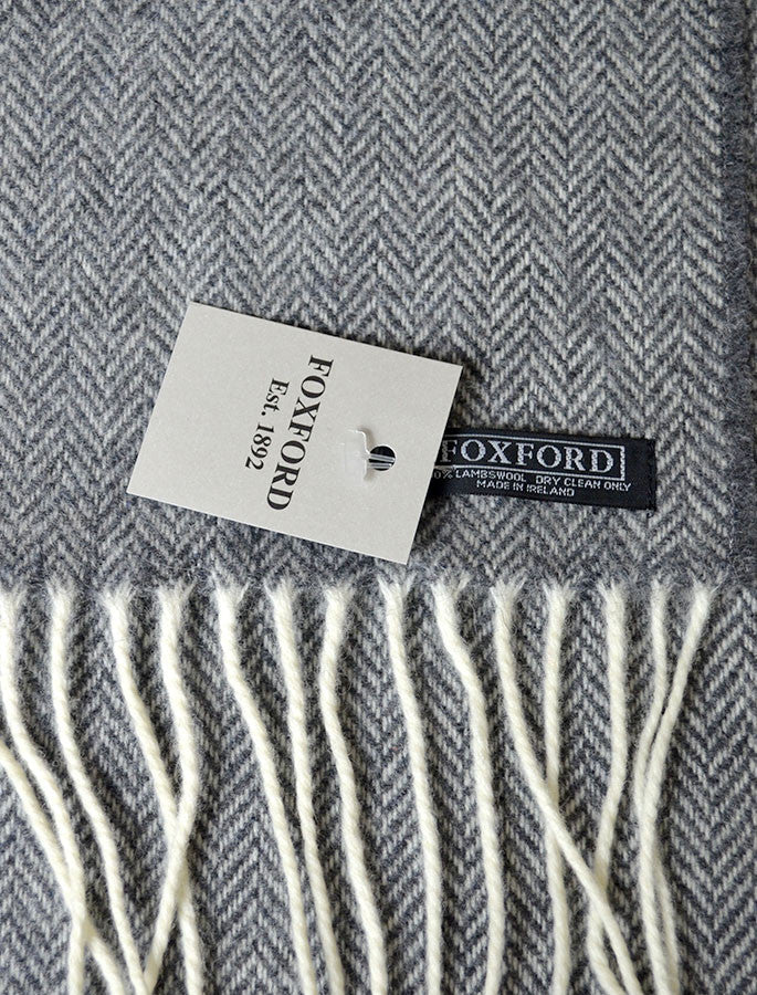Lambswool Scarf - Grey Herringbone 