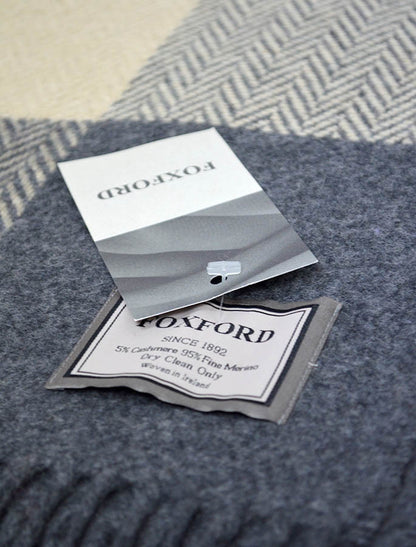 Wool and Cashmere Throw - Grey Bone Large Block 