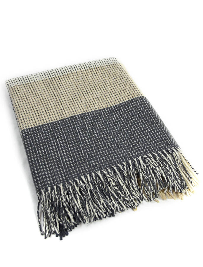 Wool and Cashmere Throw - Grey Bone Large Block 