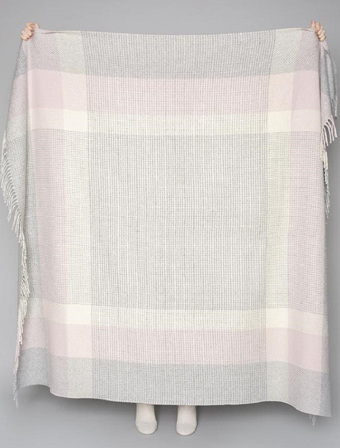 Wool and Cashmere Throw - Dusty Pink &amp; White 