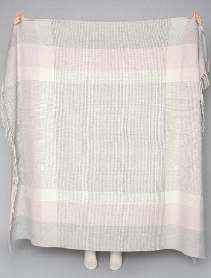 Wool and Cashmere Throw - Dusty Pink &amp; White 