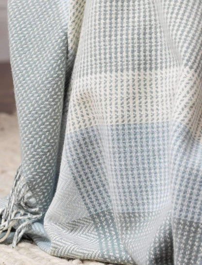 Wool and Cashmere Throw - Sage, Blue &amp; White 