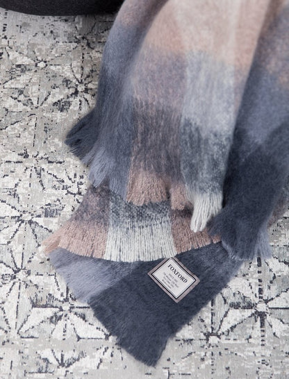 Mohair Throw - Dark Grey &amp; Cream Check  