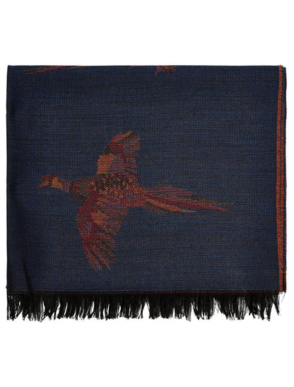 Birchdale Wool Tweed Fringed Stole - Midnight 