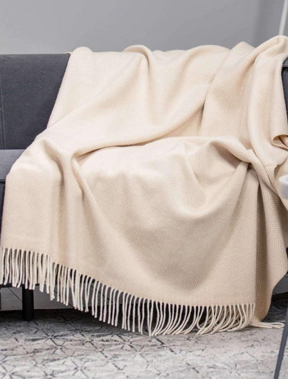 Wool and Cashmere Throw -Bone Herringbone 