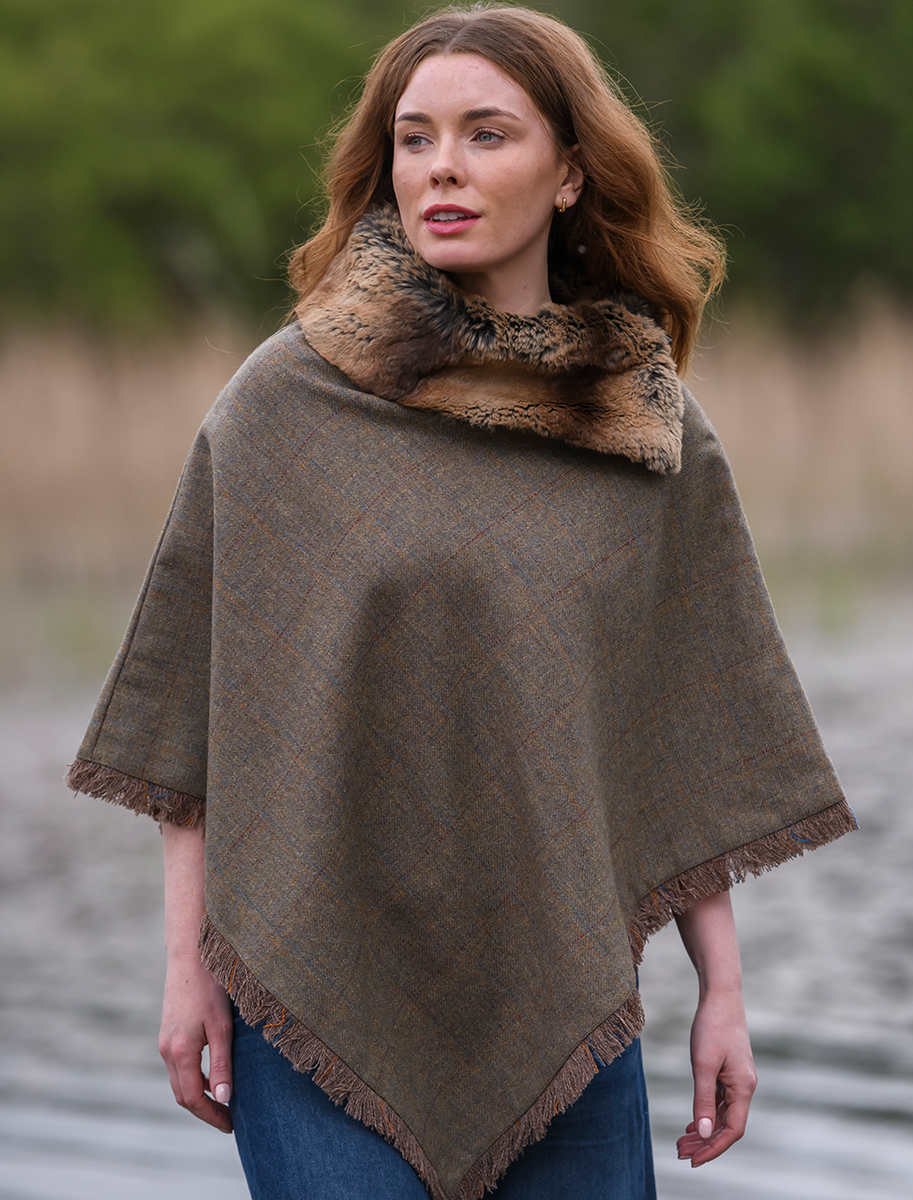 Silverfir Pure Wool Tweed Poncho - Burren 