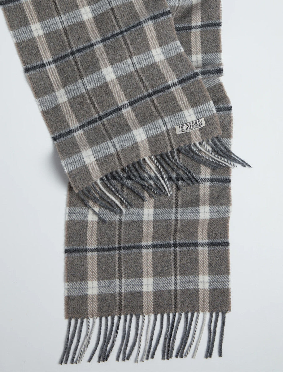 Lambswool Scarf - Grey &amp; Mink Check 