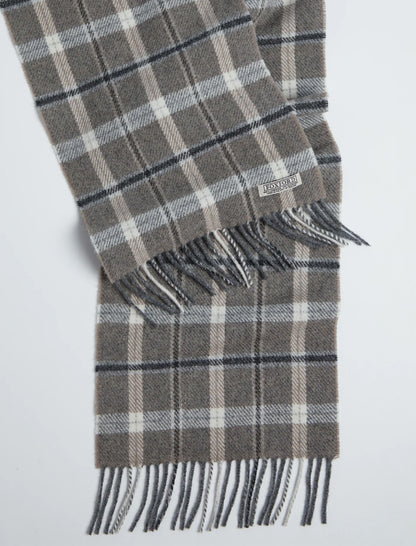Lambswool Scarf - Grey &amp; Mink Check 