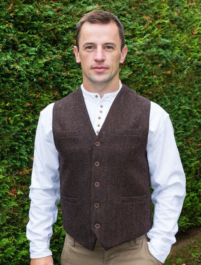 Tweed Herringbone Waistcoat - Brown 