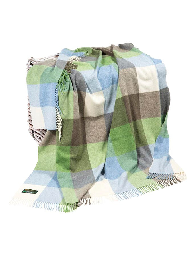 Lambswool Throw - Blue, Cream &amp; Green Check 