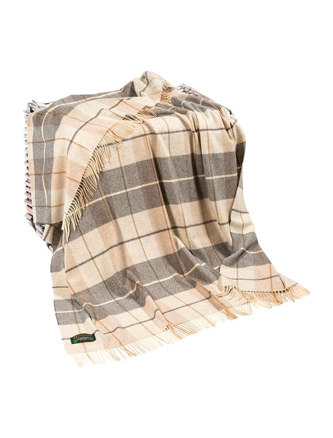 Lambswool Throw - Cream &amp; Grey Plaid 