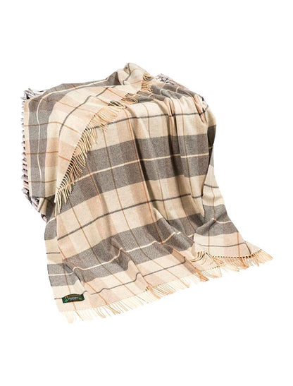 Lambswool Throw - Cream &amp; Grey Plaid 