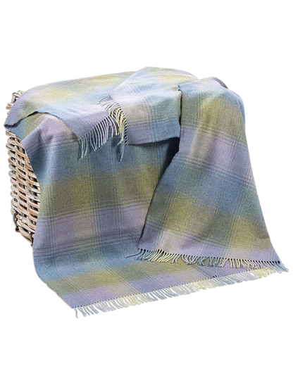 Lambswool Throw - Blue Green &amp; Lilac Plaid 