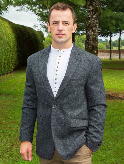 Irish Wool Tweed Classic Fit Jacket - Grey 