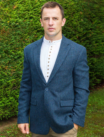 Irish Wool Tweed Classic Fit Jacket - Navy 