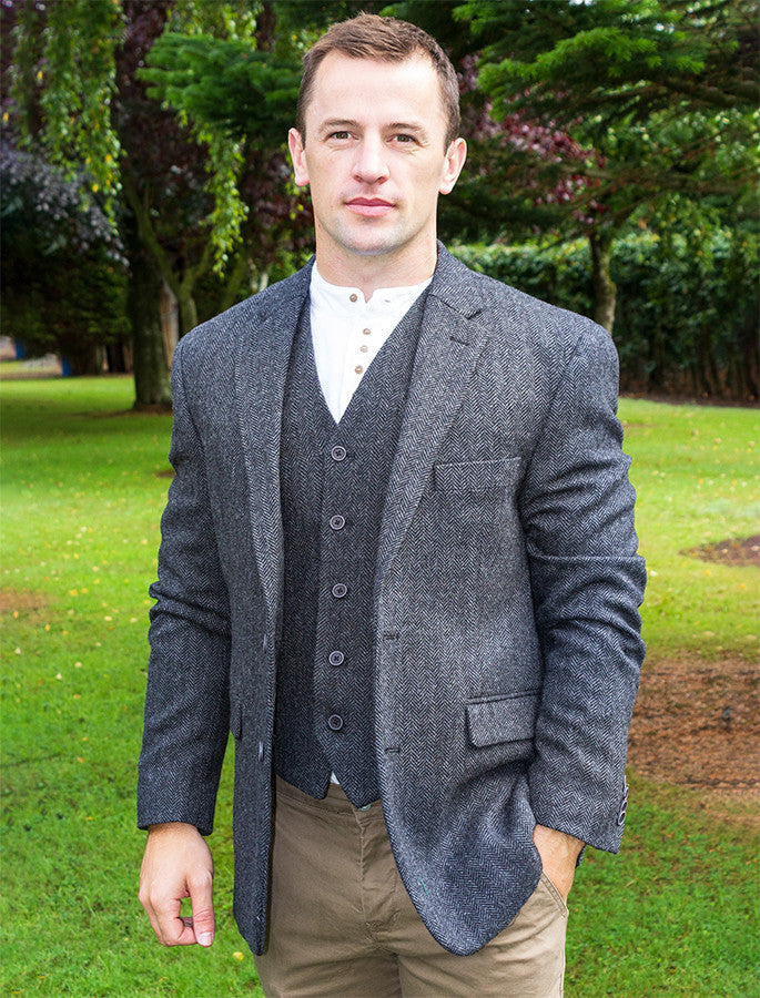 Irish Wool Tweed Classic Fit Jacket - Grey 
