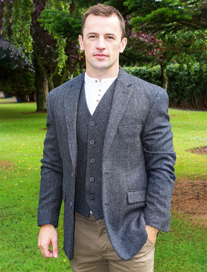 Irish Wool Tweed Classic Fit Jacket - Grey 