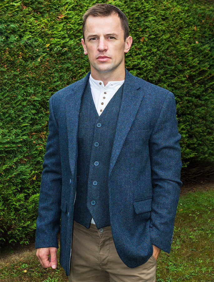 Irish Wool Tweed Classic Fit Jacket - Navy 