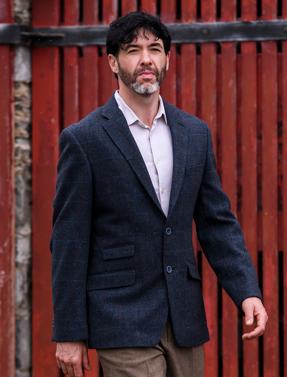 Irish Wool Tweed Sport Jacket - Navy Overcheck 