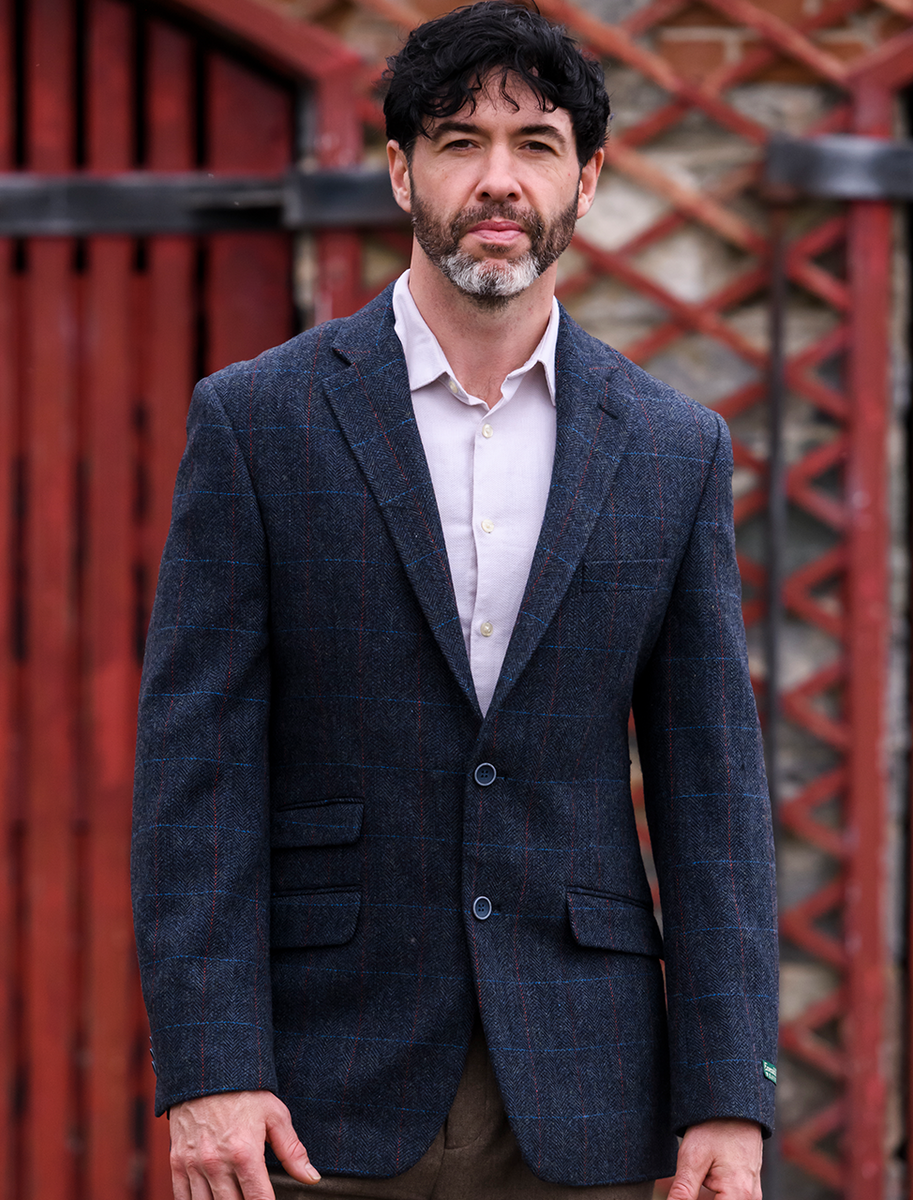 Irish Wool Tweed Sport Jacket - Navy Overcheck 