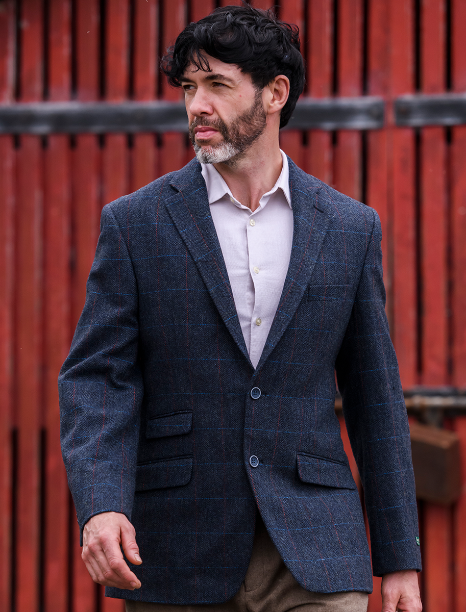 Irish Wool Tweed Sport Jacket - Navy Overcheck 