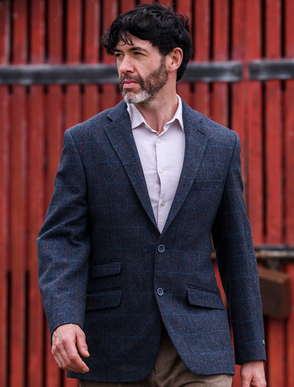 Irish Wool Tweed Sport Jacket - Navy Overcheck 