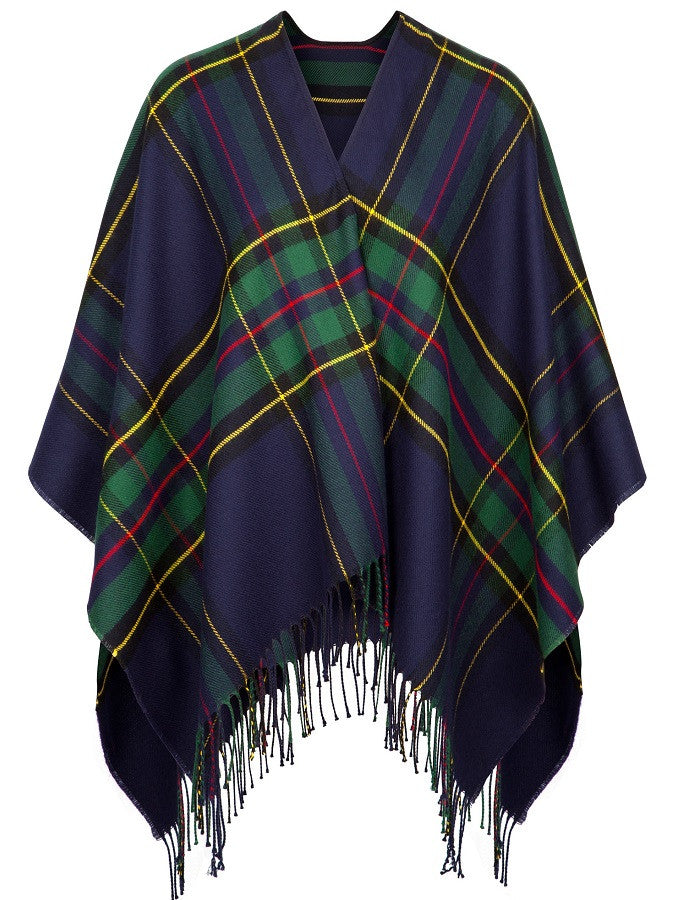 Irish Fringed Shawl - Green &amp; Navy Plaid 