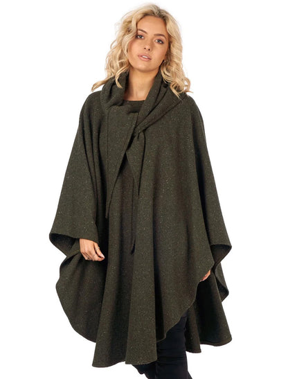 Donegal Tweed Knee Length Walking Cape - Moss Green 