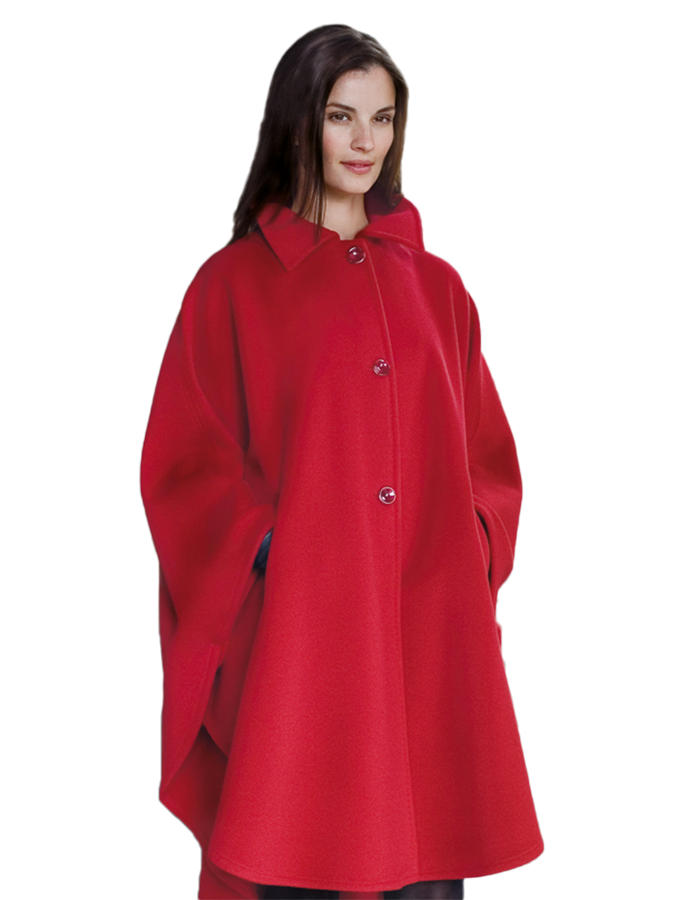 Cashmere Wool Cape With Saddle Stitching - Red