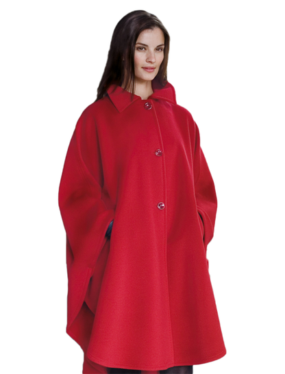 Cashmere Wool Cape With Saddle Stitching - Red