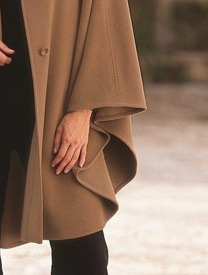 Cashmere Wool Cape With Saddle Stitching - Camel 