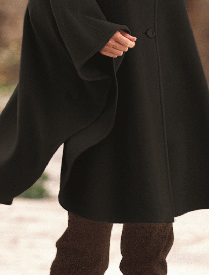 Cashmere Wool Cape With Saddle Stitching - Black