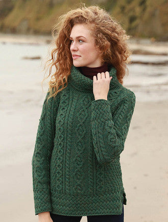 Aran Cowl Neck Tunic Sweater - Connemara Green