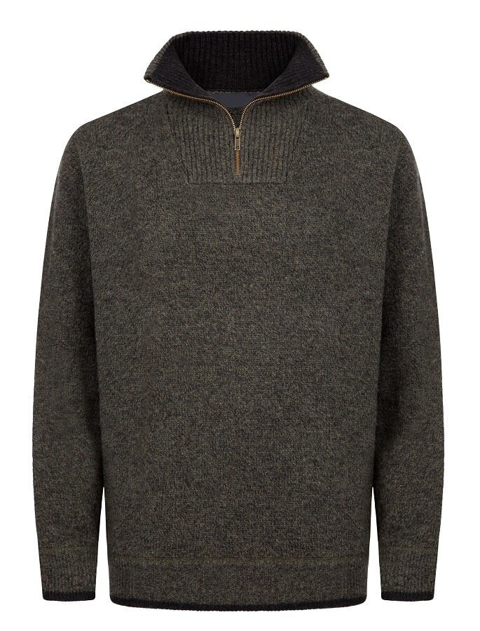 Mens Half Zip Wool Sweater - Green Marl 