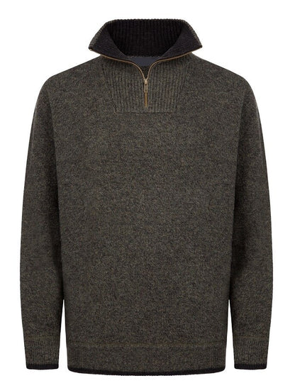 Mens Half Zip Wool Sweater - Green Marl 