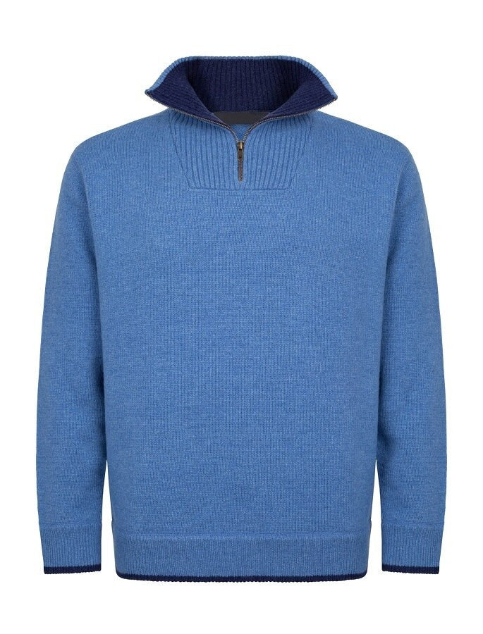 Mens Half Zip Irish Wool Sweater - Blue Sky 