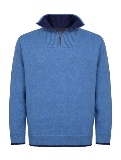 Mens Half Zip Irish Wool Sweater - Blue Sky 
