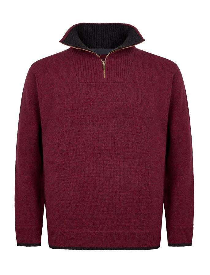 Mens Half Zip Wool Sweater - Claret Marl 