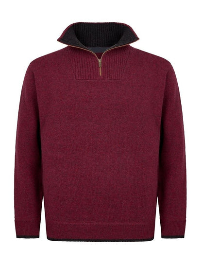 Mens Half Zip Wool Sweater - Claret Marl 