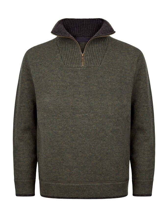 Mens Half Zip Wool Sweater - Nutmeg 